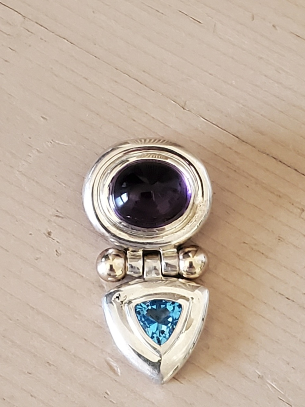 David Yurman Sterling 14K Gold Amethyst Blue Topaz Drop Dangle Single Earring